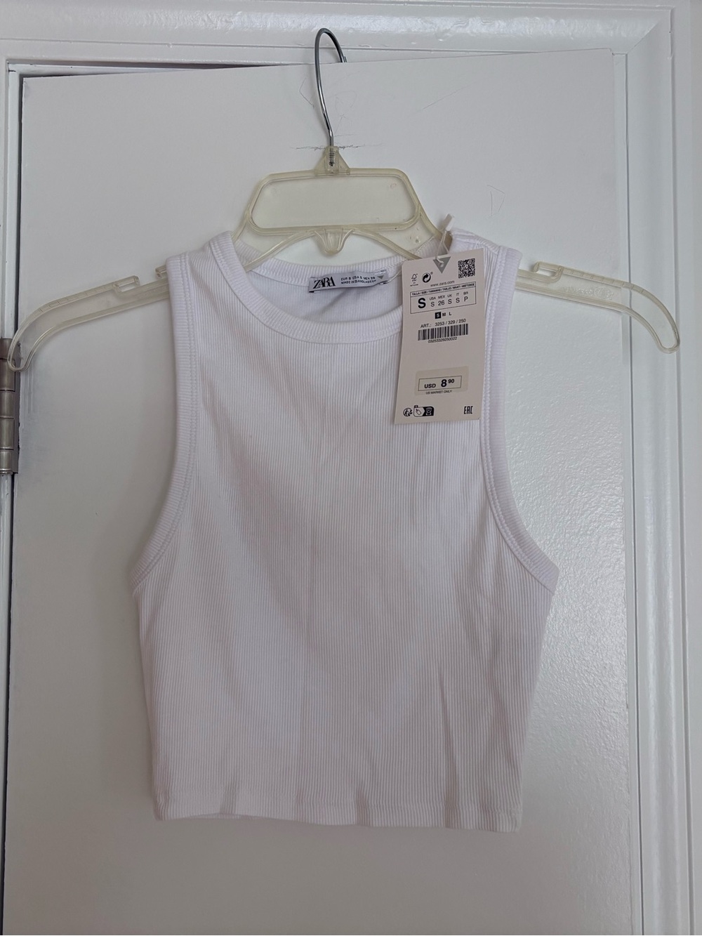 Zara White Ribbed Crop Tank Top